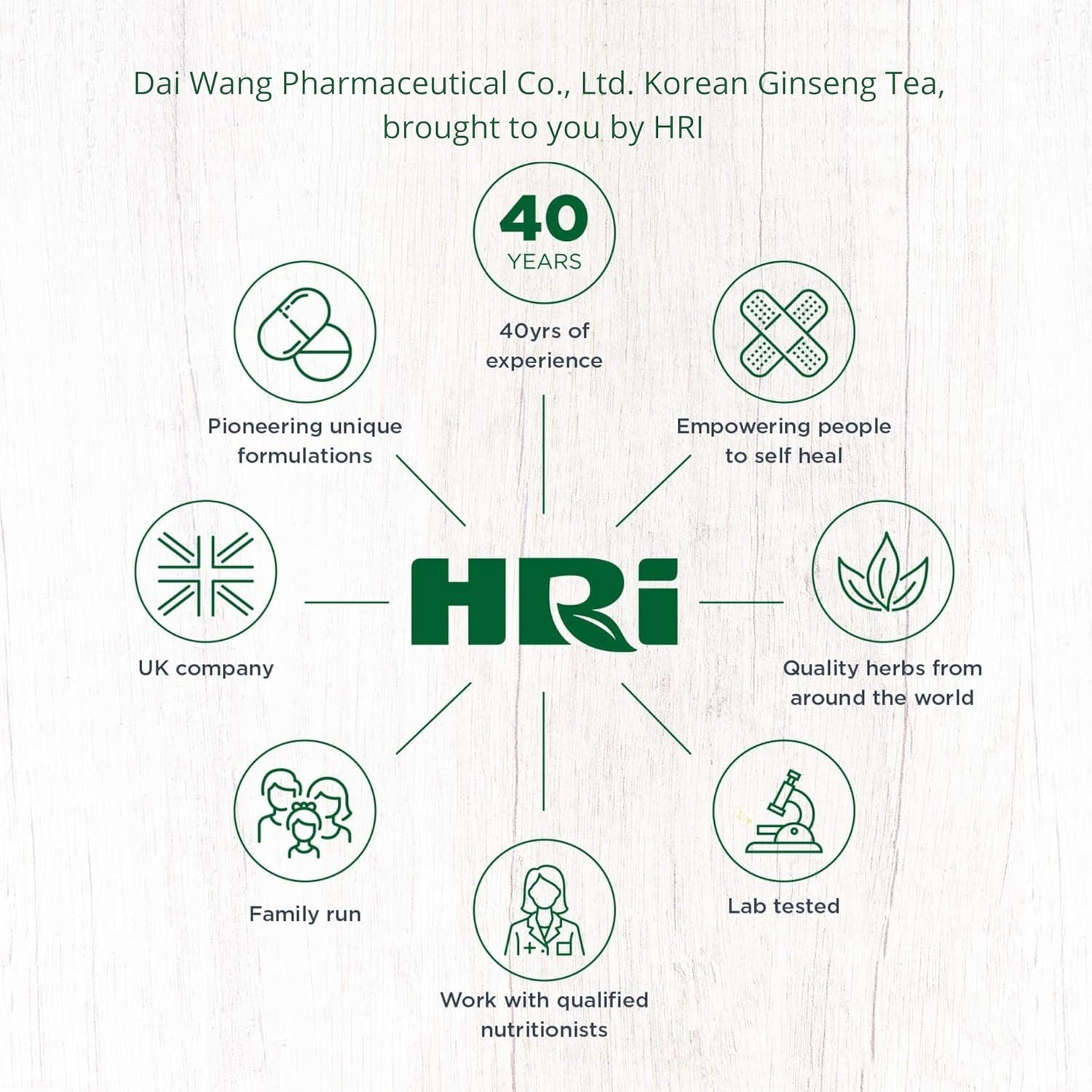 Dai Wang Pharmaceutical Co Ltd - Korean Ginseng Tea. Using High Grade Roots from 6-Year-Old Ginseng. Each Sachet Contains Extract from 1800Mg Panax Ginseng Root, or 80Mg/G Saponin. Box of 42 Sachets