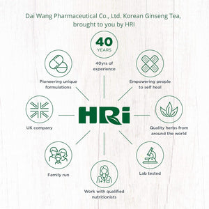 Dai Wang Pharmaceutical Co Ltd - Korean Ginseng Tea. Using High Grade Roots from 6-Year-Old Ginseng. Each Sachet Contains Extract from 1800Mg Panax Ginseng Root, or 80Mg/G Saponin. Box of 42 Sachets