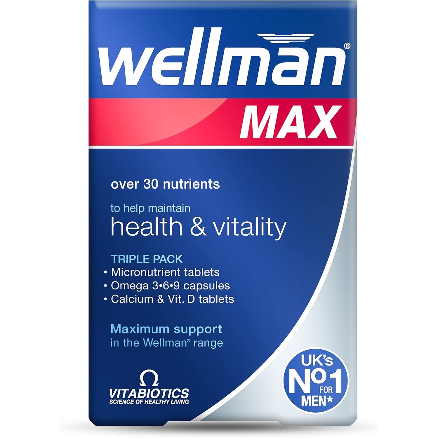 Wellman Max - Maximum Strength Multivitamin Formula Mix with Support for Energy, Immune System, Testosterone Level, Bone Health, Brain Health,Heart Health and Vision Health, 84 Tablets by Vitabiotics
