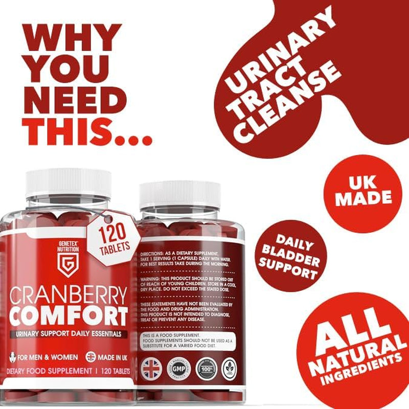 Cranberry Comfort Urinary Support Supplement – UTI & Bladder Support, Natural Urinary Tract Health Supplement for Women & Men – 120 Tablets – Made in the UK, Vegan Friendly