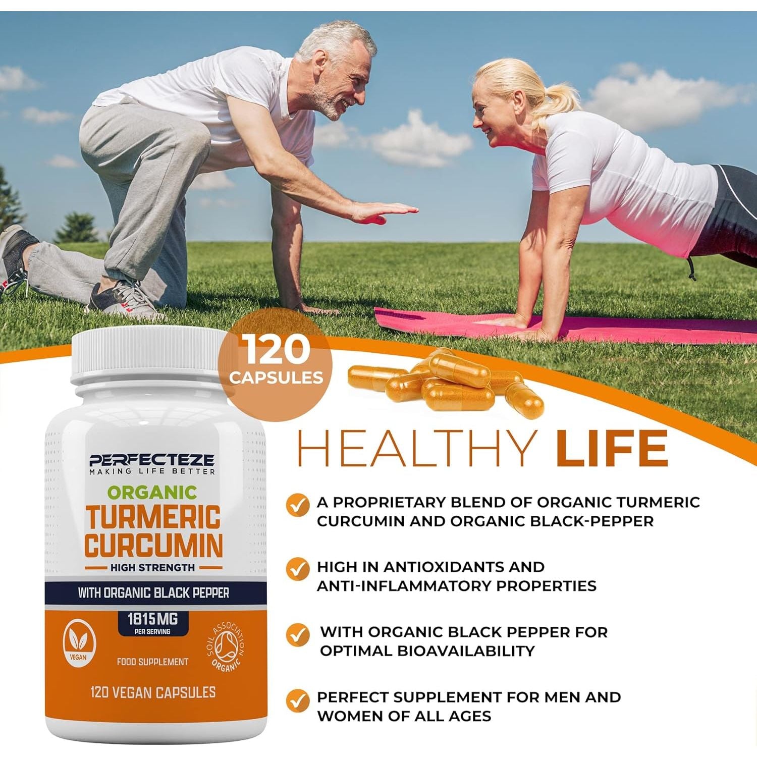Organic Turmeric Curcumin High Strength and Organic Black Pepper 120 Veg Capsules Advanced Turmeric with Active Ingredient Curcumin Organic Vegan 120 Capsules