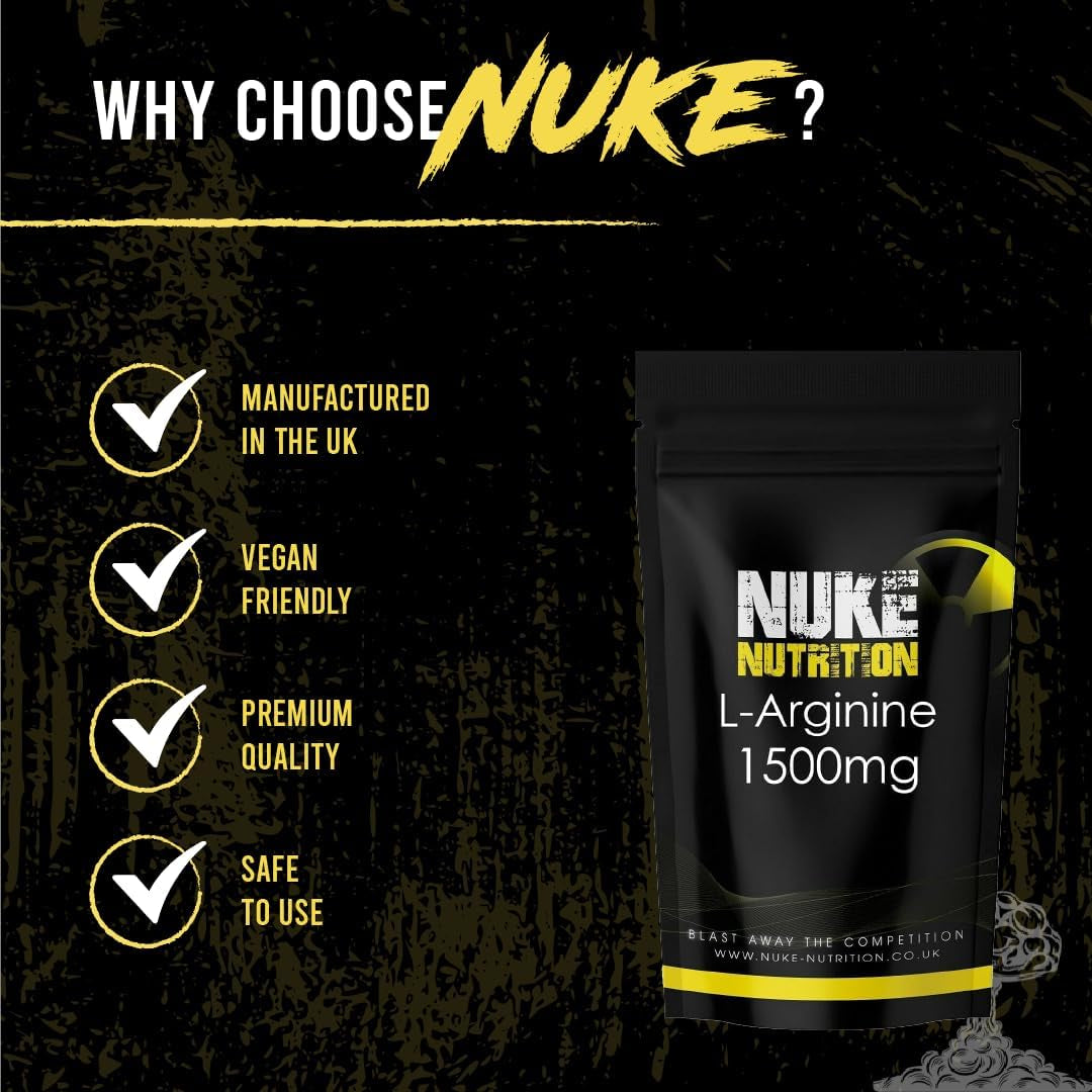 Nuke Nutrition L Arginine Capsules 1500Mg - 60 Capsules - Nitric Oxide Supplement for Men & Women to Improve Muscle Strength, Endurance & Mass - Nutritional Pre Workout - Nitric Acid Pills for Energy