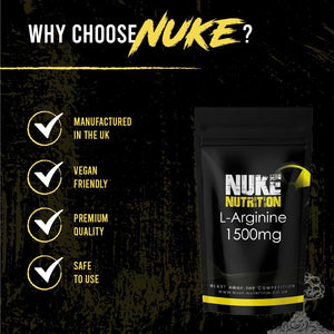 Nuke Nutrition L Arginine Capsules 1500Mg - 60 Capsules - Nitric Oxide Supplement for Men & Women to Improve Muscle Strength, Endurance & Mass - Nutritional Pre Workout - Nitric Acid Pills for Energy