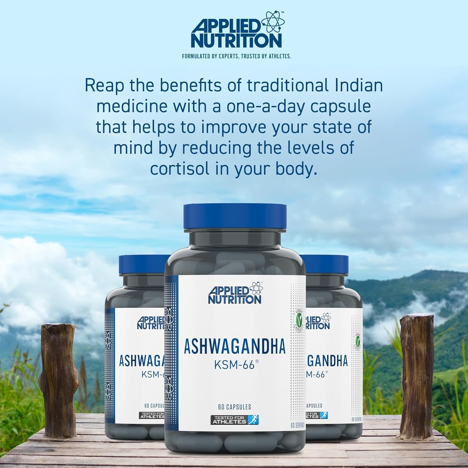 Applied Nutrition Ashwagandha KSM-66 - Premium Ashwagandha Herbal Supplement for Energy, Anxiety, Stress, Made in the UK (60 Capsules)