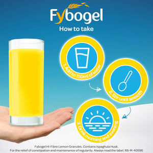 Fybogel Hi-Fibre Lemon Sachets - 10 Pack | Ispaghula Husk for Constipation, Regularity, Fast Digestion, and Nausea Relief | Natural Supplement for Effective Results