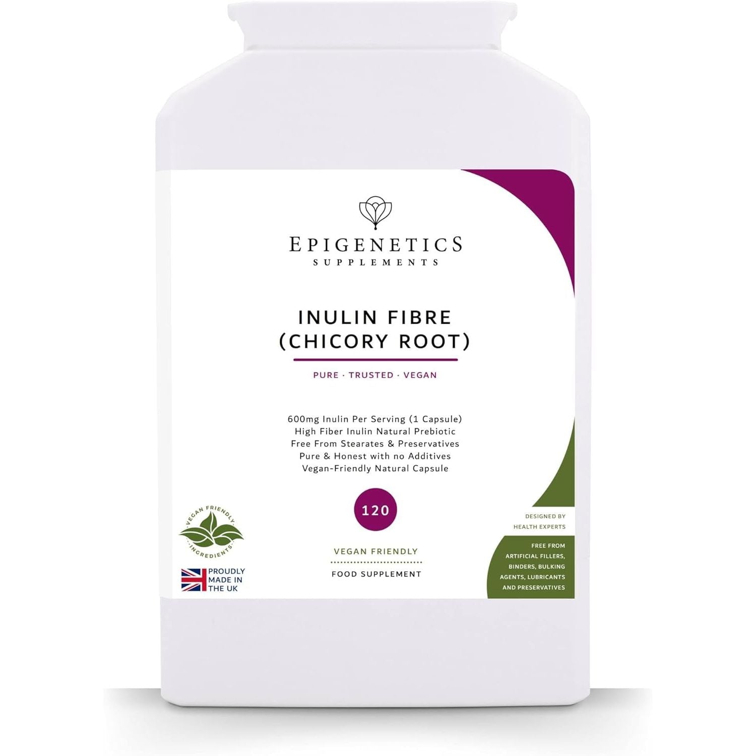 Inulin Fibre Supplement from Chicory Root | 120 Capsules | Prebiotic Gut Health Supplements | Increase Fibre Intake & Support Digestion | Vegan Friendly UK Made | 1 Capsule Daily 4 Months Supply