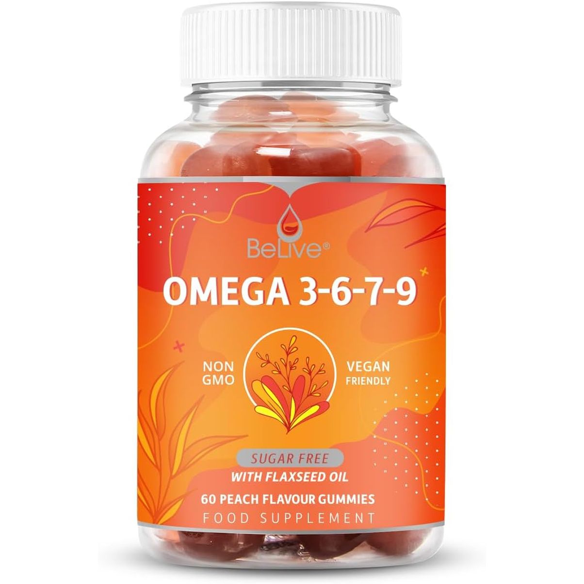 Belive Omega 3 Gummies with Omegas 6, 7, 9, DHA & EPA from Flaxseed Oil and Sea Buckthorn Fruit Oil - Sugar-Free, Supports Brain, Heart, Eye & Immune System, Supplements for Kids & Adults (60 CT) (1)