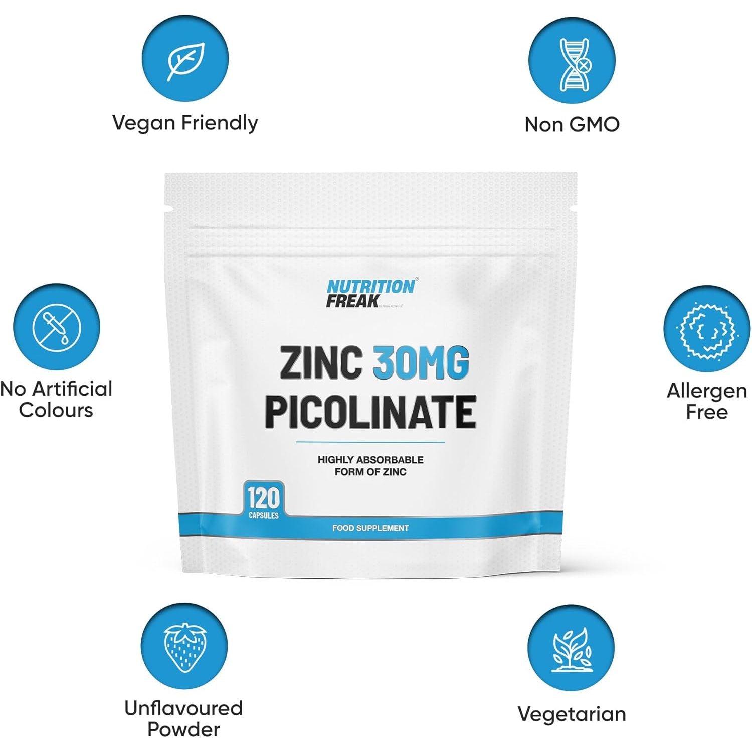 Zinc 30Mg as Picolinate 120 Capsules Made in the UK by Freak Athletics