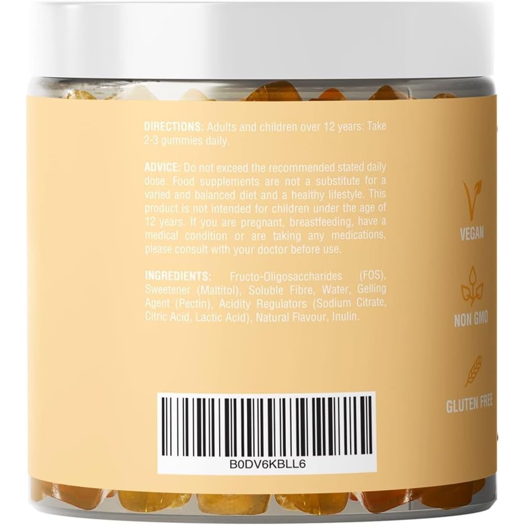 Joyi Fibre Gummies Peach Flavour - 6G Vegan High Fibre Gummies for Adults & Kids Prebiotic Inulin Fibre Supplement Non-Gmo