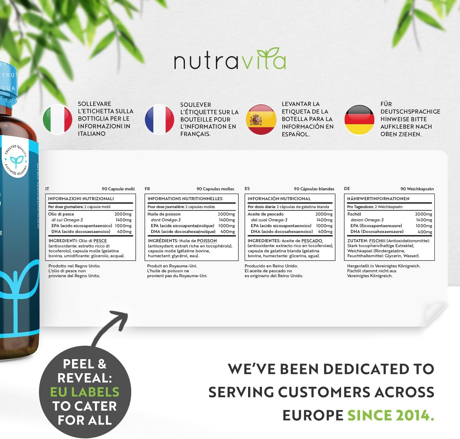 Highest Strength Omega 3 Fish Oil 2000Mg - Providing 1000Mg EPA & 400Mg DHA per Serving - Sustainably Sourced & Contaminant Free - Made in the UK by Nutravita