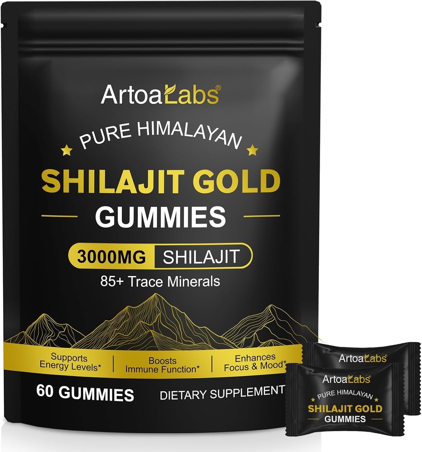 3000Mg Shilajit Gummies, Pure Himalayan Shilajit Gold Gummies for Men Women, 85+ Trace Minerals Rich in Ashwagandha, Gokshura Supports Energy Levels, Boosts Immune Function, 60 Gummes (1)