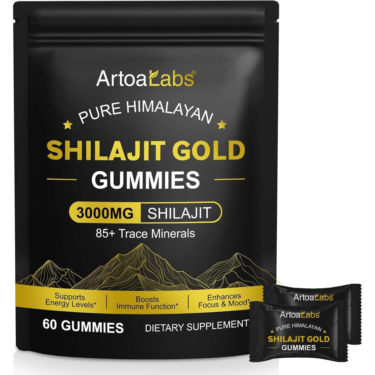 3000Mg Shilajit Gummies, Pure Himalayan Shilajit Gold Gummies for Men Women, 85+ Trace Minerals Rich in Ashwagandha, Gokshura Supports Energy Levels, Boosts Immune Function, 60 Gummes (1)