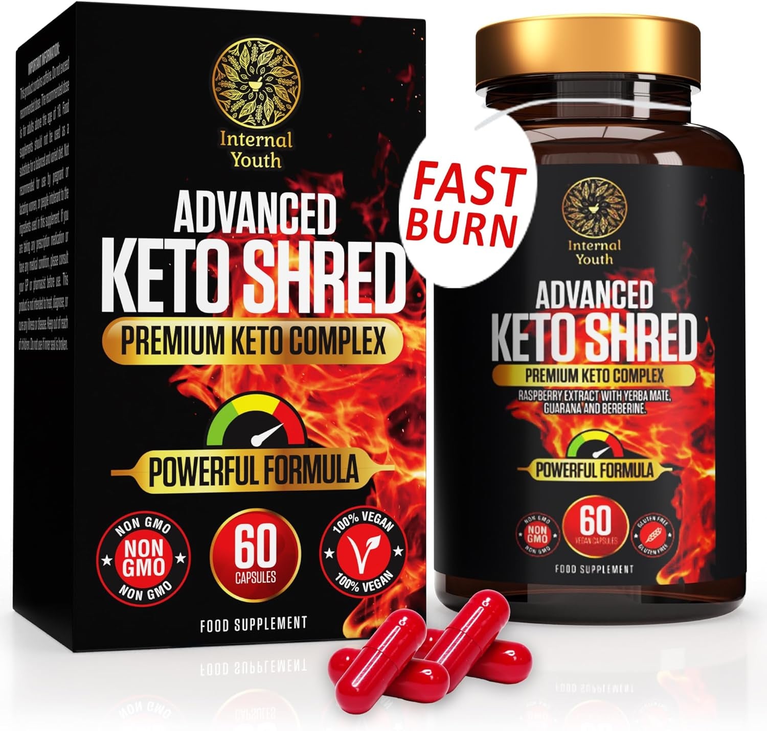 Advanced Keto Shred - Weight Loss Pills That Work Fast - 60 X High Strength Diet Pills That Work Fast for Women - Keto Fat Burning Tablets - Gluten Free - Non GMO - Vegan Friendly - Internal Youth
