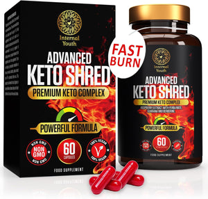 Advanced Keto Shred - Weight Loss Pills That Work Fast - 60 X High Strength Diet Pills That Work Fast for Women - Keto Fat Burning Tablets - Gluten Free - Non GMO - Vegan Friendly - Internal Youth