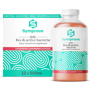 Symprove Daily Probiotic Drink - Strawberry & Raspberry, 10 Billion Cfus, 4 Clinically Studied Strains, Gut & Immune Support, Water-Based, Vegan, Dairy & Gluten Free (Pack of 12 X 500Ml)