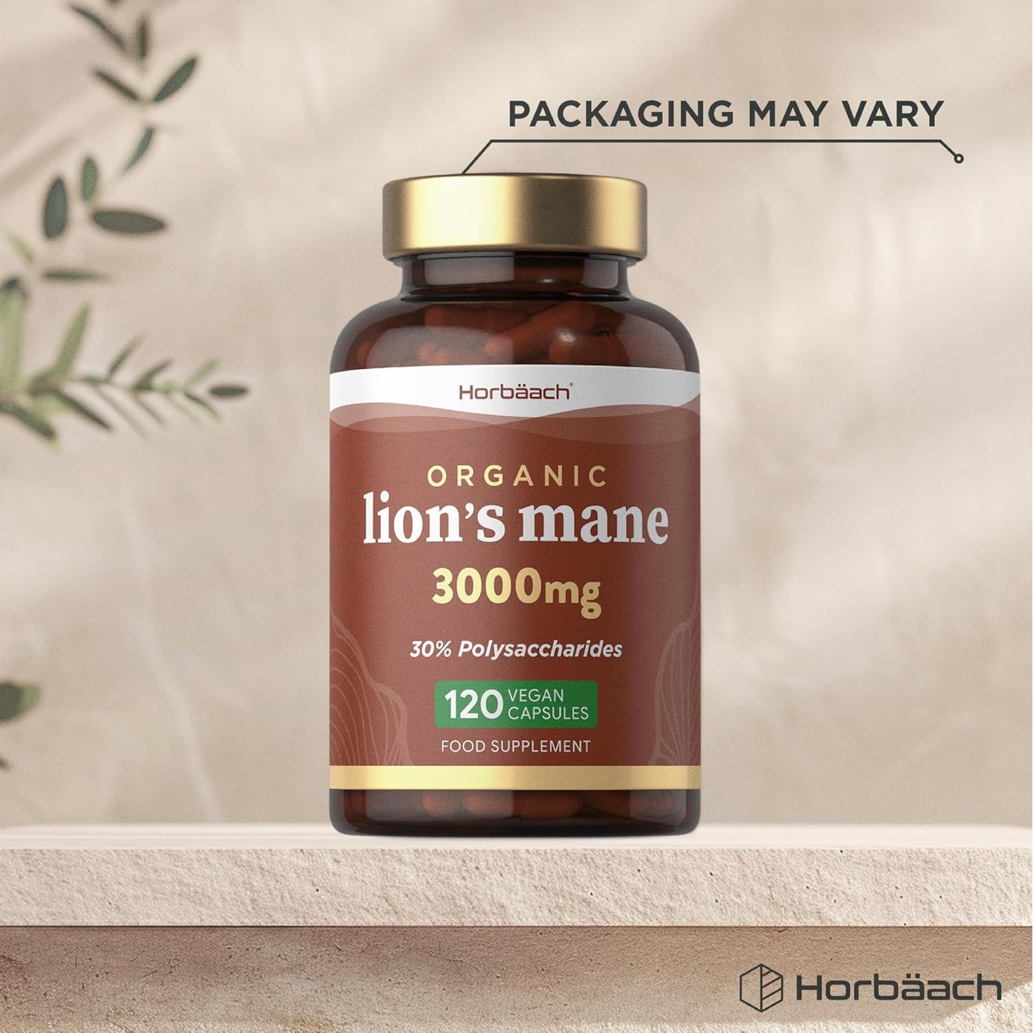 Organic Lions Mane Supplement 3000Mg | High Strength | Certified Organic by the Soil Association | Mushroom Fruiting Bodies Extract | 120 Vegan Capsules | by Horbaach