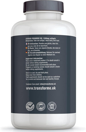 Transforme Evening Primrose Oil Capsules 1300Mg, 240 Softgels, Cold Pressed Omega 6, GLA & LA, Gluten Free