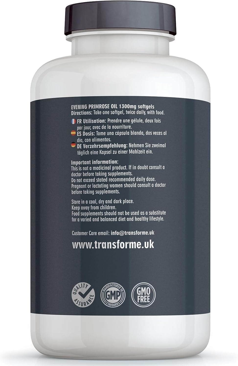 Transforme Evening Primrose Oil Capsules 1300Mg, 240 Softgels, Cold Pressed Omega 6, GLA & LA, Gluten Free