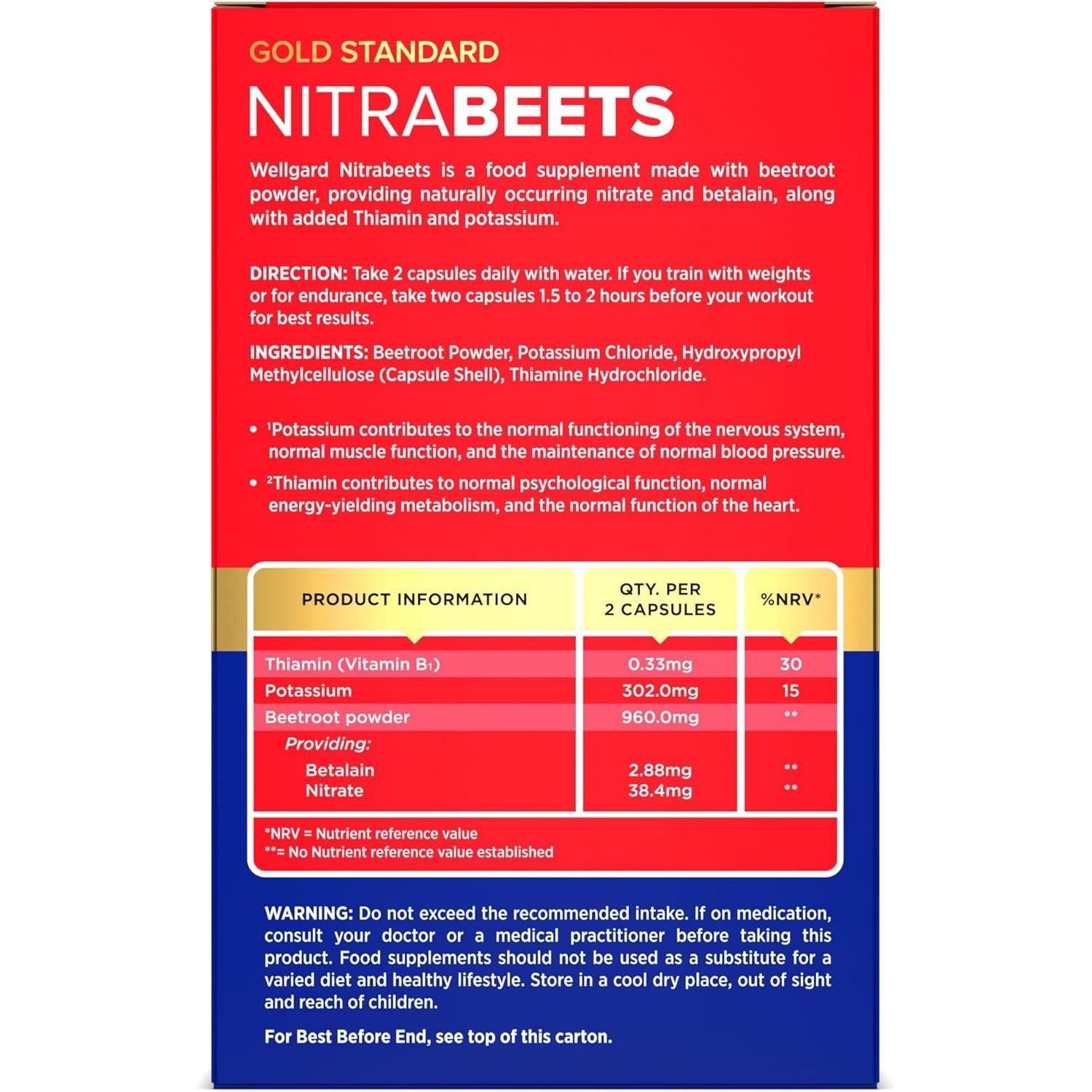 Wellgard Nitrabeets – Beetroot Supplement Supporting Normal Blood Pressure, Muscle Function & Heart Health – 60 Vegan Capsules