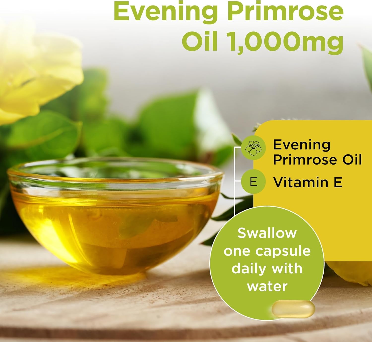 Healthspan Evening Primrose Oil | Support Women'S Health | Helps Maintain Hormonal Balance | Rich Source of Omega 6 Fatty Acids | Added Vitamin E | Vegan (180 Capsules, 1,000Mg)