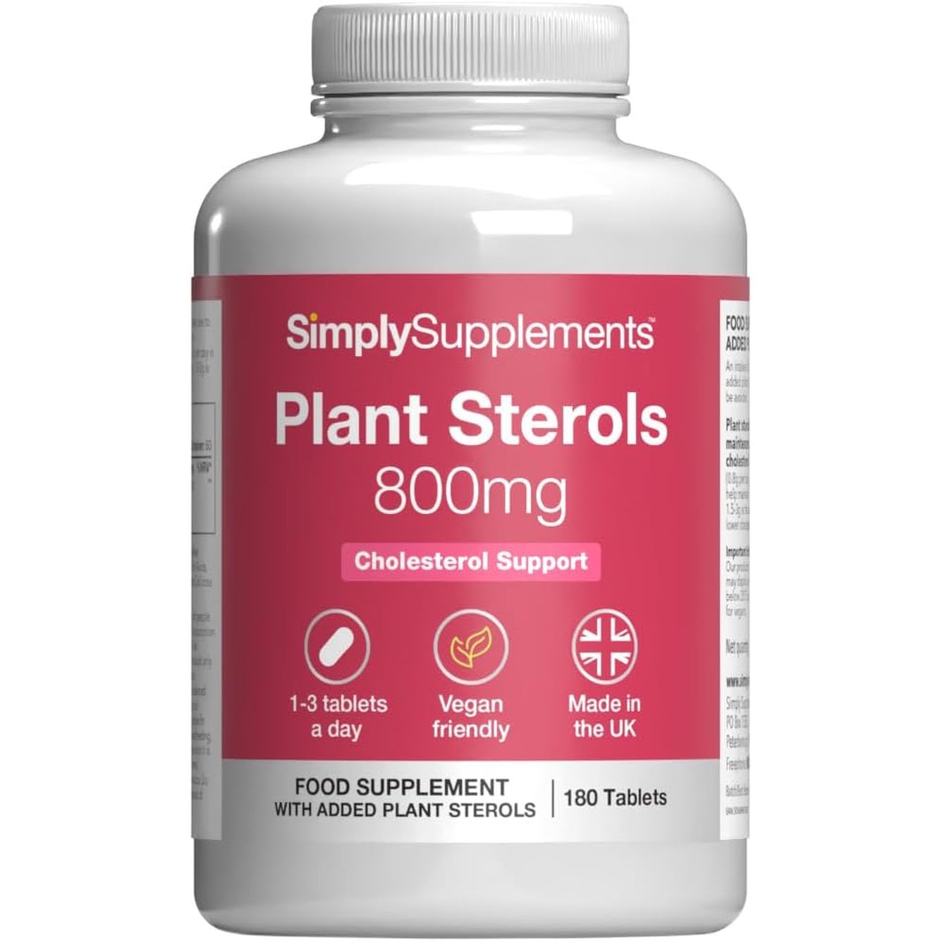 Plant Sterols 800Mg | Helps Maintain Normal Cholesterol Levels | with Beta-Sitosterol | 360 Vegan Tablets = 4 Months' Supply | Vegan & Vegetarian Friendly | Manufactured in the UK