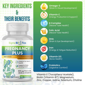 Sigmabiotics Pregnancy Multivitamin | 800 Μg Folic Acid, Iron, Vitamins D3 and C, Omega-3, B Complex, Zinc and Probiotics, Prenatal Support for Mom’S Energy, Immunity, and Baby'S Growth | 90 Tablets