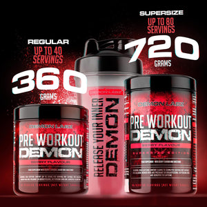 Pre Workout Demon - Advanced Pre-Workout Energy Powder with Creatine, Caffeine, Beta-Alanine & Glutamine, Berry Blast, 360G - 40 Servings