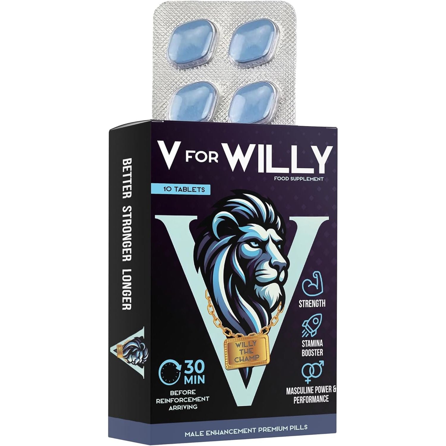 V for Willy – Blue 10 Stamina & Energy Tablets for Men – Fast-Acting Tribulus Terrestris Herbal Supplements for Enhanced Performance & Stamina – Pills for Men UK – Korean Ginseng – Supplement for Men