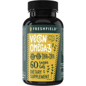 Freshfield Vegan Omega 3 DHA & DPA Supplement: Premium Algae Oil, 2 Month Supply, Plant Based, Sustainable, Premium and Mercury Free. Supports Heart, Brain, Joint Health