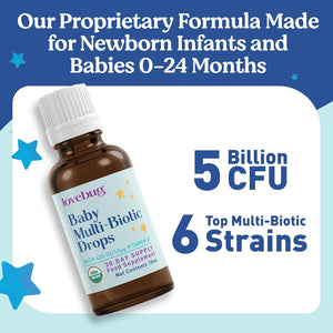 Lovebug Award Winning USDA Organic Multi Biotics for Infants & Babies | Multi-Strain 5 Billion CFU | Liquid Drops| with Added Vitamin D| | Ages 0-24 Months