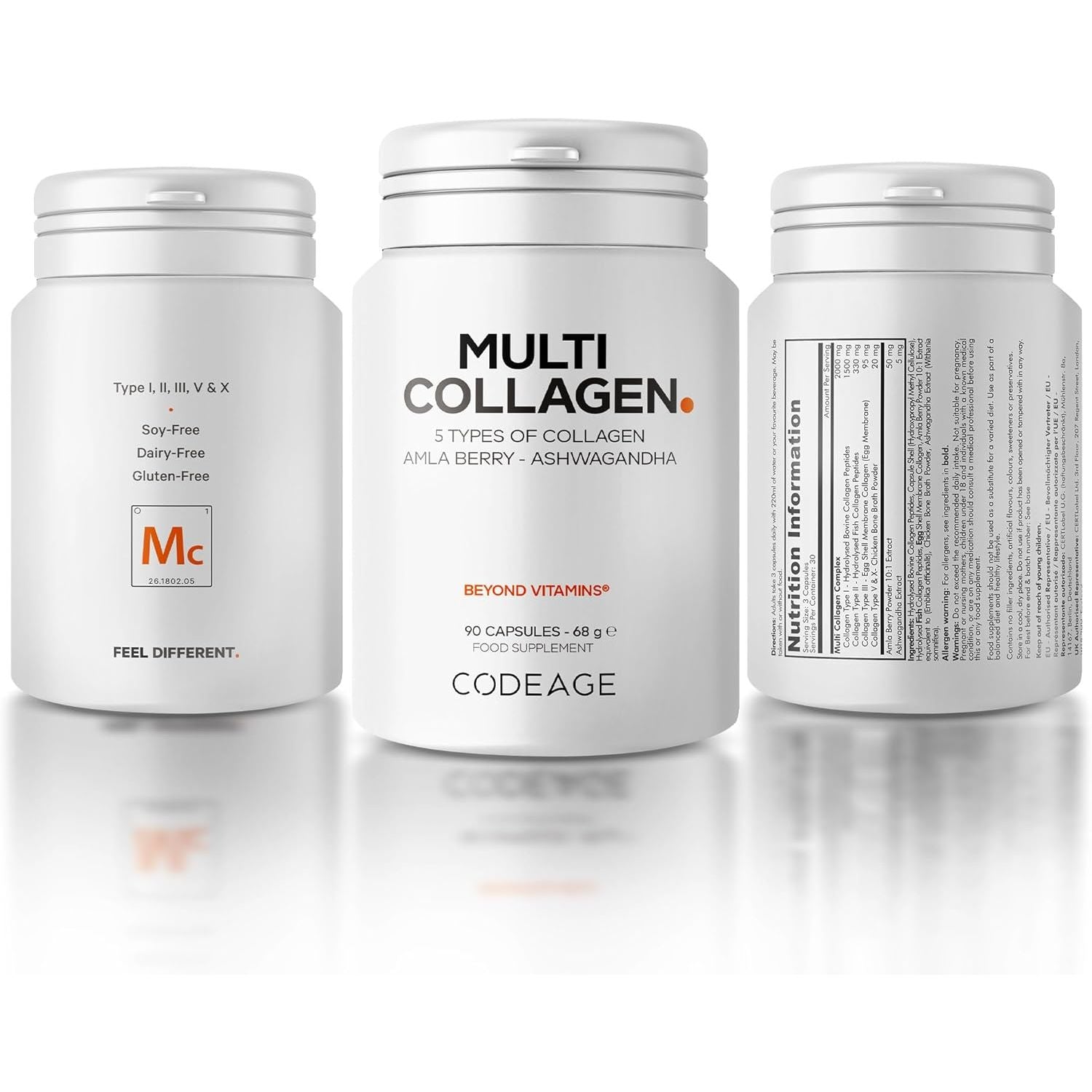 Codeage Multi Collagen Peptides Capsules, Types I, II, III, V & X, Grass-Fed & Hydrolyzed Bovine Collagen Supplement with Ashwagandha & Amla Berry, Collagen for Skin, Hair, Nails, Joints - 90 Capsules