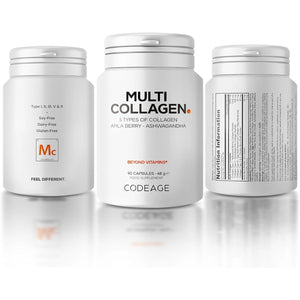 Codeage Multi Collagen Peptides Capsules, Types I, II, III, V & X, Grass-Fed & Hydrolyzed Bovine Collagen Supplement with Ashwagandha & Amla Berry, Collagen for Skin, Hair, Nails, Joints - 90 Capsules