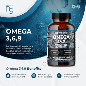 Omega 3 6 9 - Premium Nutritional Supplement - 90 Triple Omega Softgels - Made in the UK