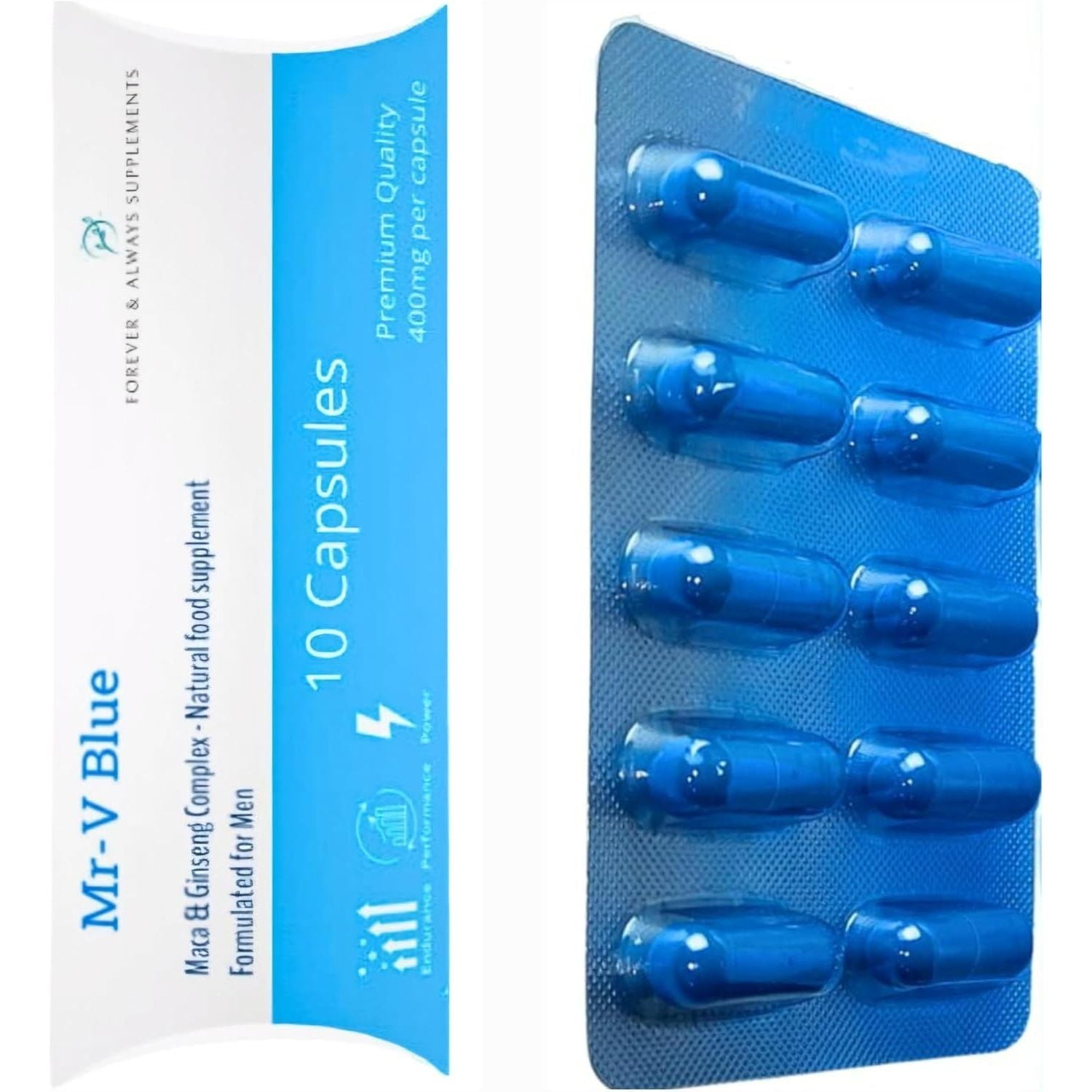 2 X MR-V Blue Natural Supplements, 400Mg Sex Tablets for Men, Ginseng & Maca Ultra Strong Male Performance Capsules, Last Longer, Fast Acting, Stamina, Sex Drive, Libido & Endurance Support!