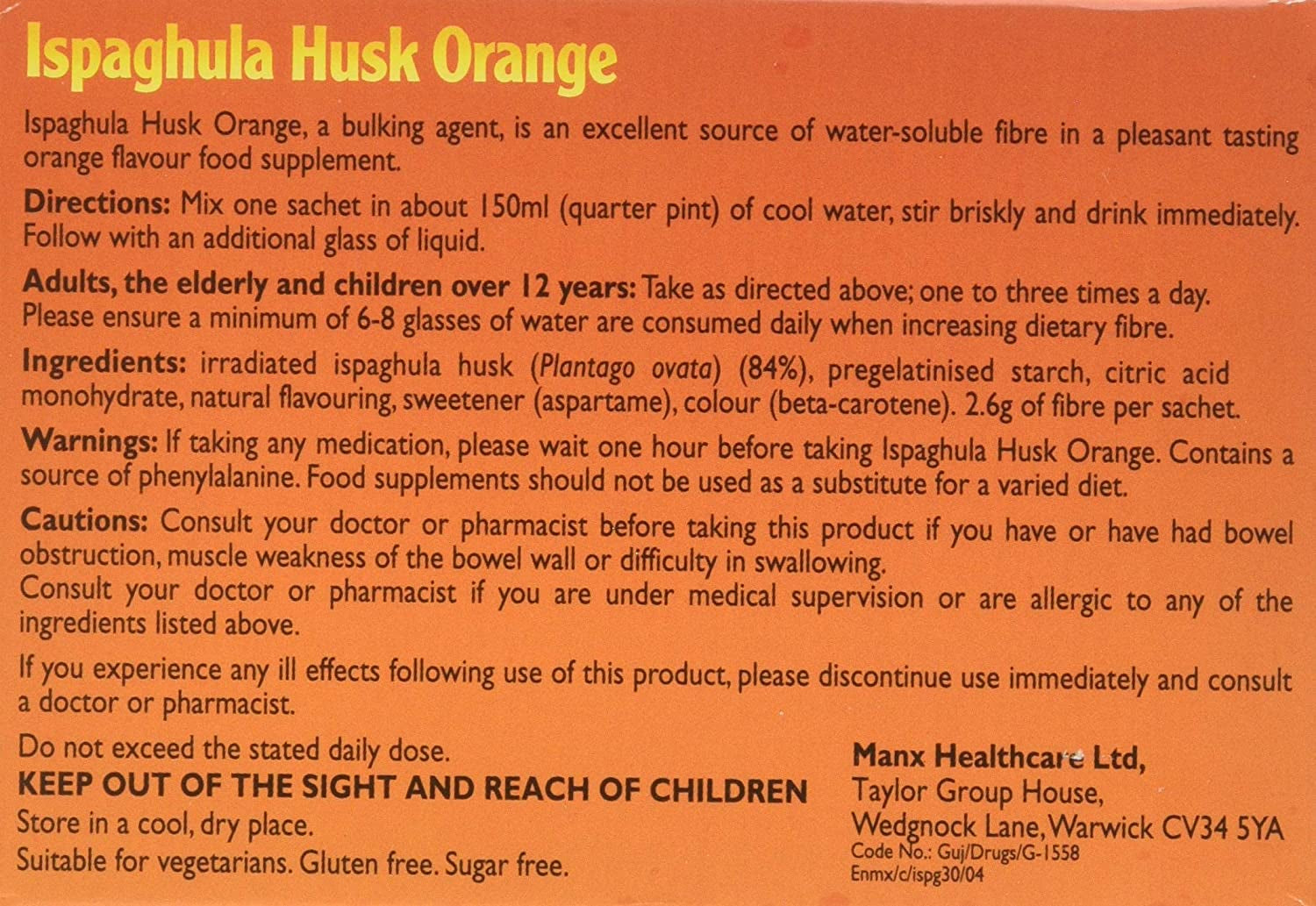 Ispaghula Husk Orange Drink Sachets, Pack of 30