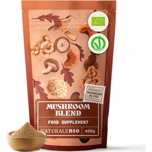 Naturalebio Organic Mushroom Powder 450G. Mushroom Blend with Reishi, Lions Mane, Chaga, Maitake, Cordyceps, Shiitake & Tremella. Gluten-Free, Non-Gmo. Boosts Energy & Supports Cognitive Function