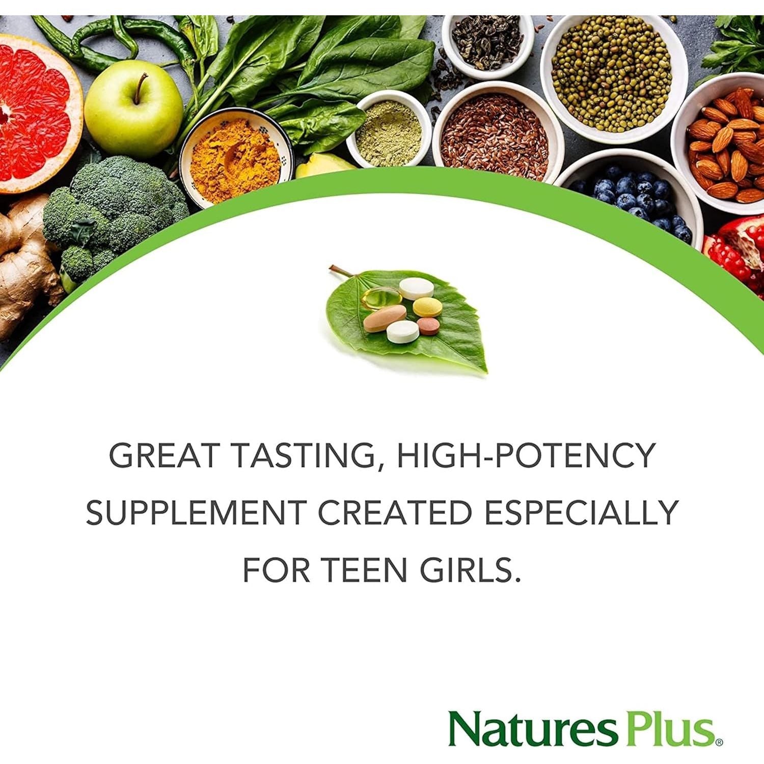 Naturesplus Source of Life Power Teen for Her - Food Based Chewable Multivitamin Vitamins for Teenagers - Vegan, Gluten Free - 60 Chewable Tablets