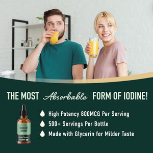 Liquid Nascent Iodine Drops | Iodine Supplement for Thyroid, Energy & Metabolism Support | 2 Fl Oz | 500 Servings | Non-Gmo, Vegan, Third-Party Tested, Highly Absorbable | 1100 Mcg per Serving