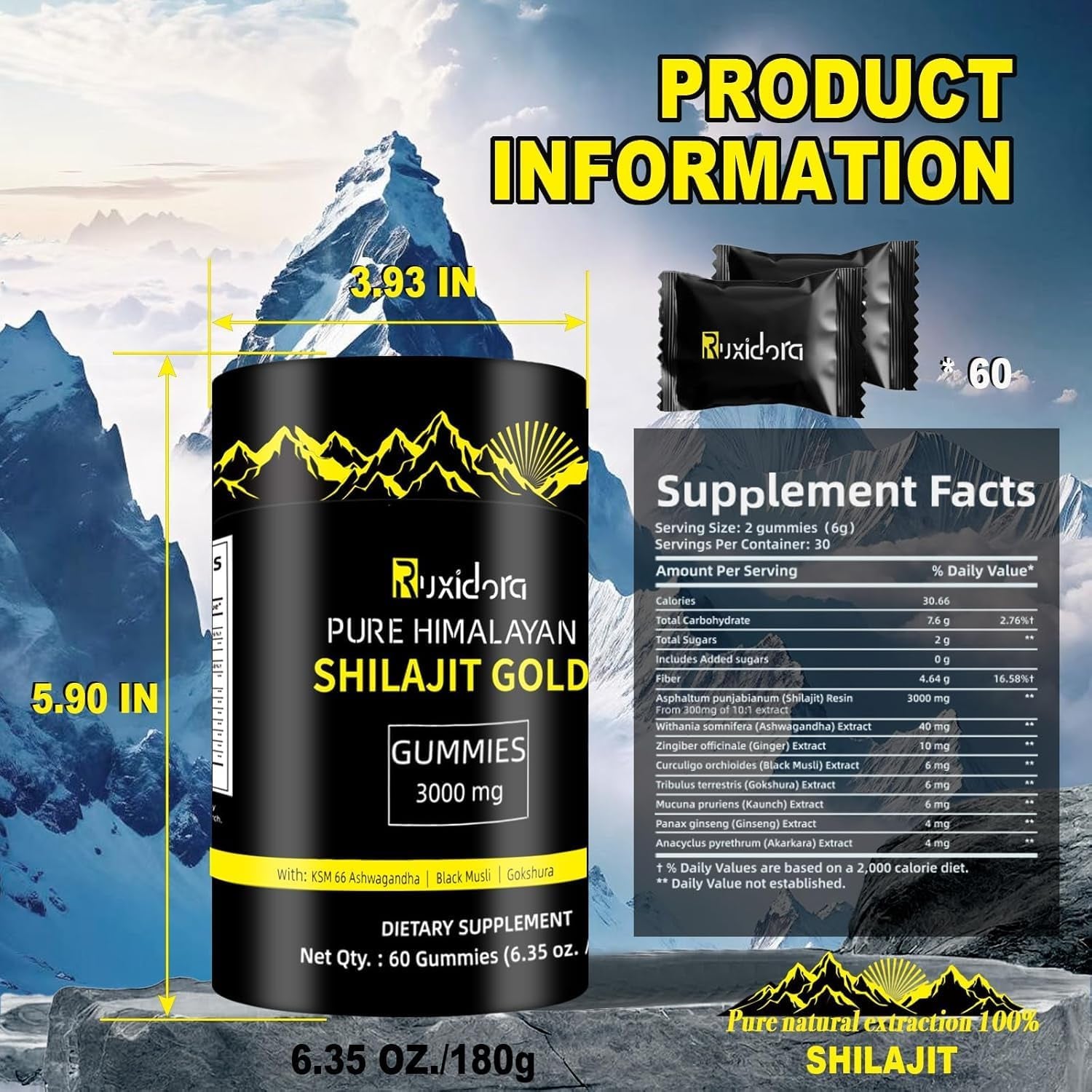 Shilajit Gummies for Men & Women,Pure Himalayan Shilaljit Gold Gummies Rich in Ashwagandha Gaulshura Fulvic Acid 85+ Trace Minerals for Men,Women, Non-Gmo| Natural & Organic|60 Gummy