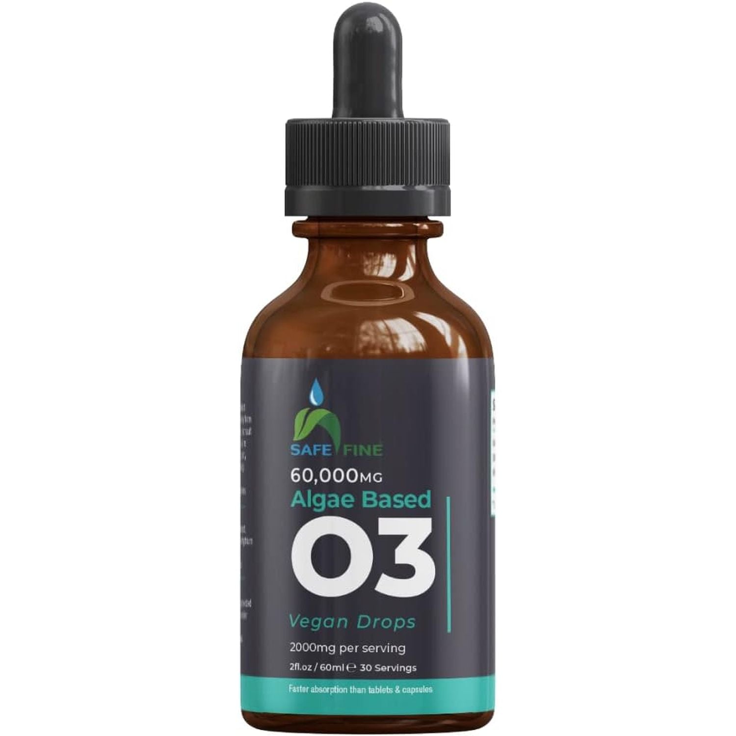 Safefine Omega 3 Liquid Vegan Drops - DHA from Algae Oil - 60 Ml Dropper Bottle - 2000 Mg per Serving Plant Based Algae Source Supports Heart Brain & Eyes