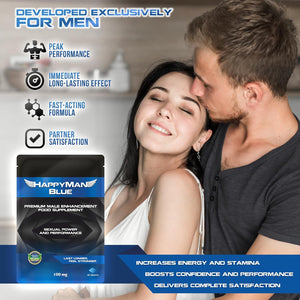 Happyman Blue 10 Tablets | Natural Herbal Supplement for Men | Prolonged Performance and Enhancement Tablets | Fast Acting and Extra Strong | Stamina and Energy Support | Ginseng
