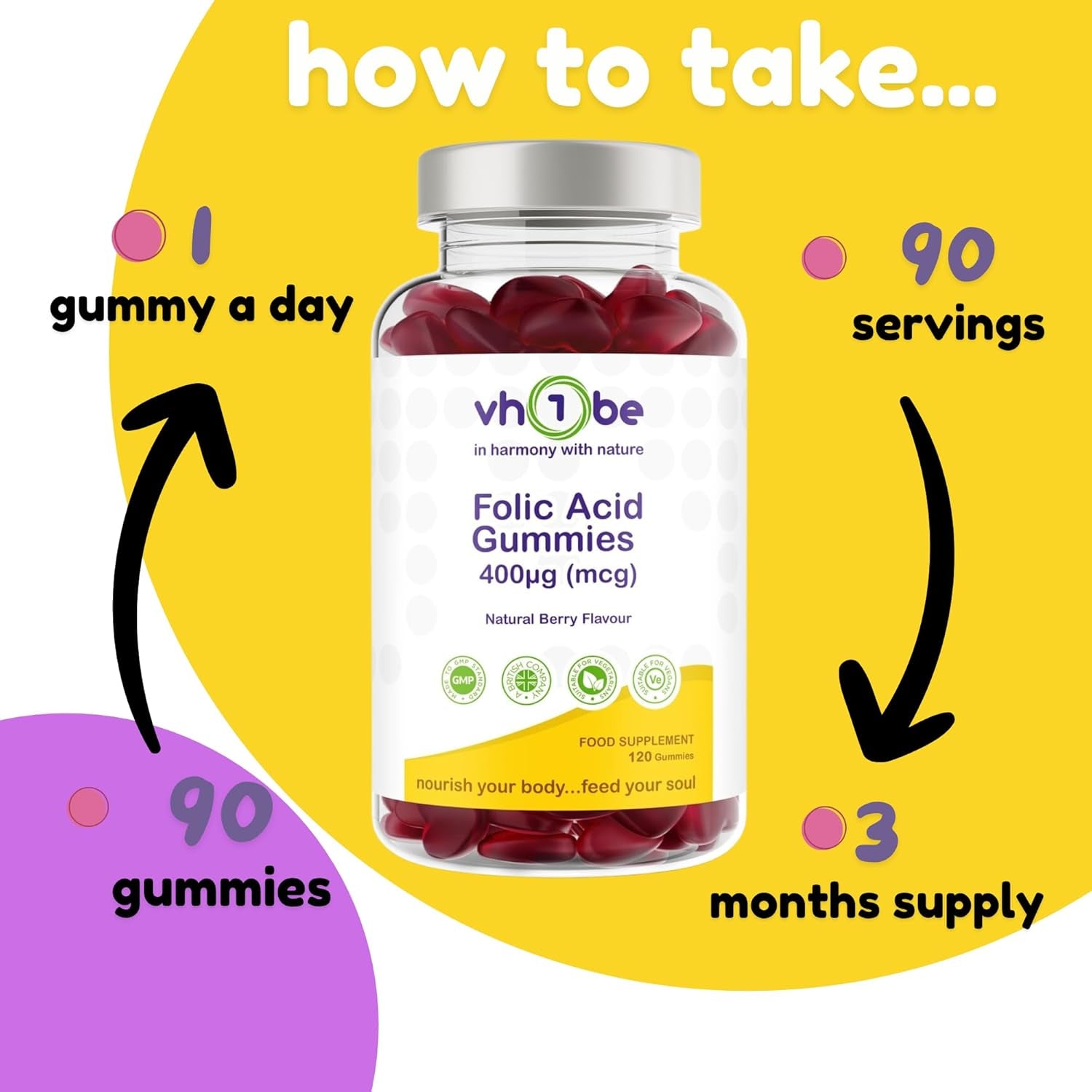 Folic Acid Gummies 400Μg – Prenatal & Pregnancy Support – Berry Flavour Vegan Supplement – 120 Gummies