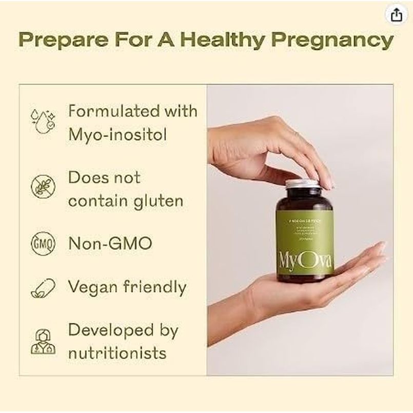 Myova Preconception - Fertility Boosting PCOS Supplement - 30-Day Supply - 2000Mg Myo-Inositol & 400Ug Folate for PCOS Support - Prenatal Vitamins for Women, Inositol Tablets – UK Manufactured