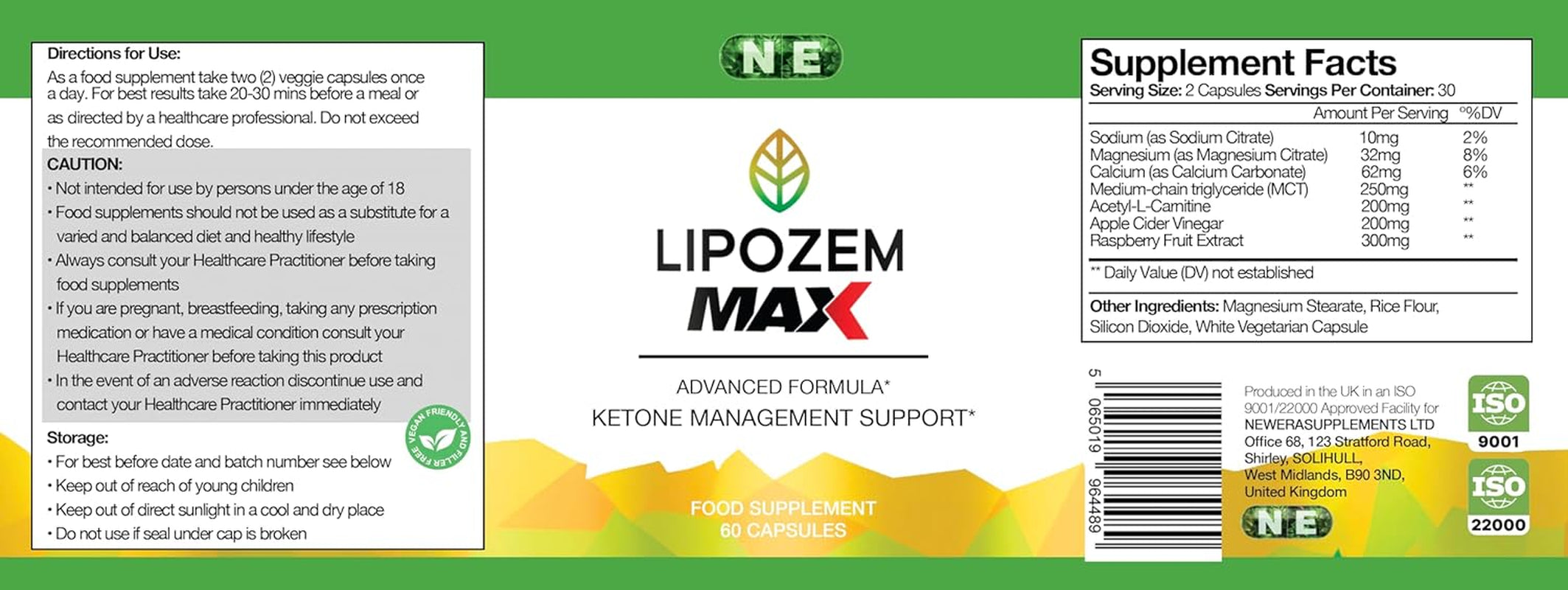 Lipozem Max Vegan Food Supplement, 60 Capsules, Keto Support, Boost Energy, Weight Support, Gluten Free