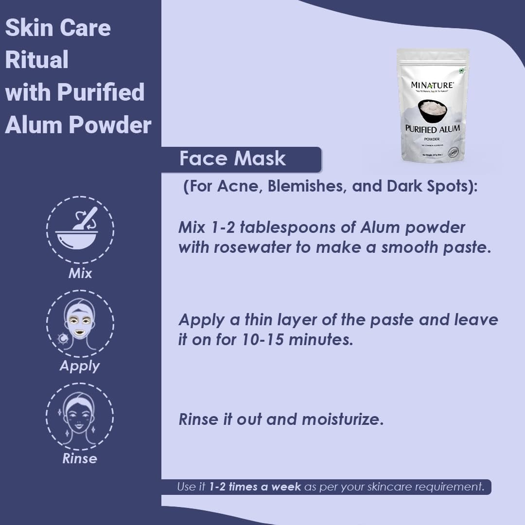 Mi Nature Alum Powder Potassium (Fitkari/Phitkari) -100% Natural Skincare for Acne, Odor Control & Water Purification Face Mask for |Pore Refining 227G |Face Pack Powder |Cruelty-Free