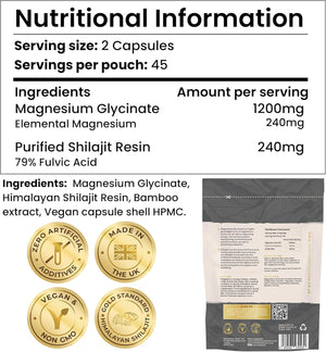 Magnesium Glycinate 1200Mg + Shilajit Minerals for Sleep, Relaxation & Natural Energy, 2-In-1 High Strength Supplement - 90 Capsules Mineral Support Made in UK by Inner Vitality