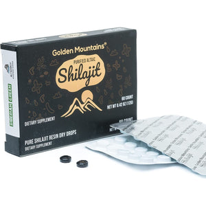 Premium Pure Shilajit Dry Drops by Siberian Green Altai Golden Mountains - 60 Count (200 Mg) Food Supplement Fulvic Acid