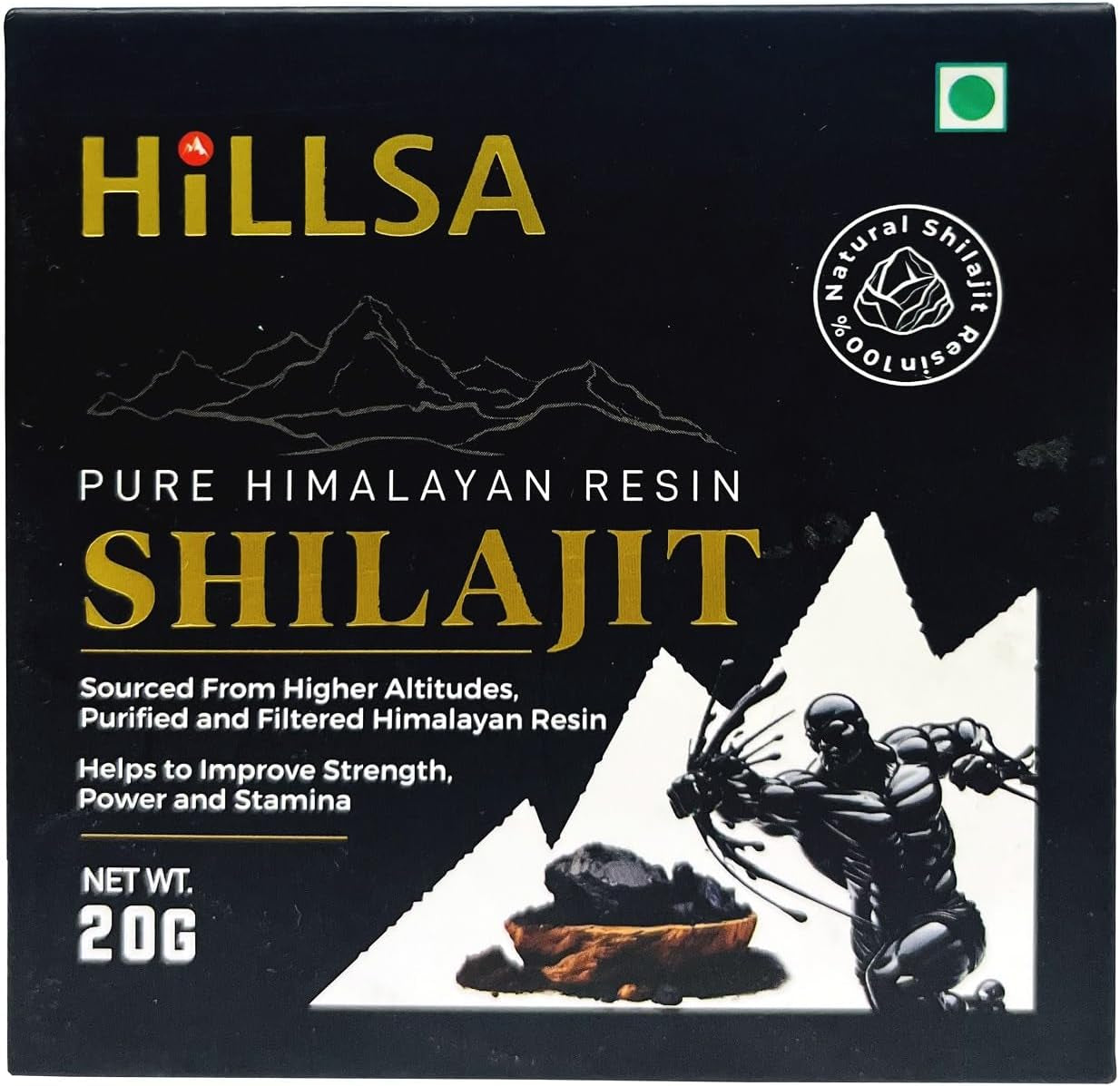 Hillsa Original 100% Natural Himalayan Pure Shilajit for Men & Women Tested with 85+ Trace Minerals & Rich Fulvic Acid 20Gm