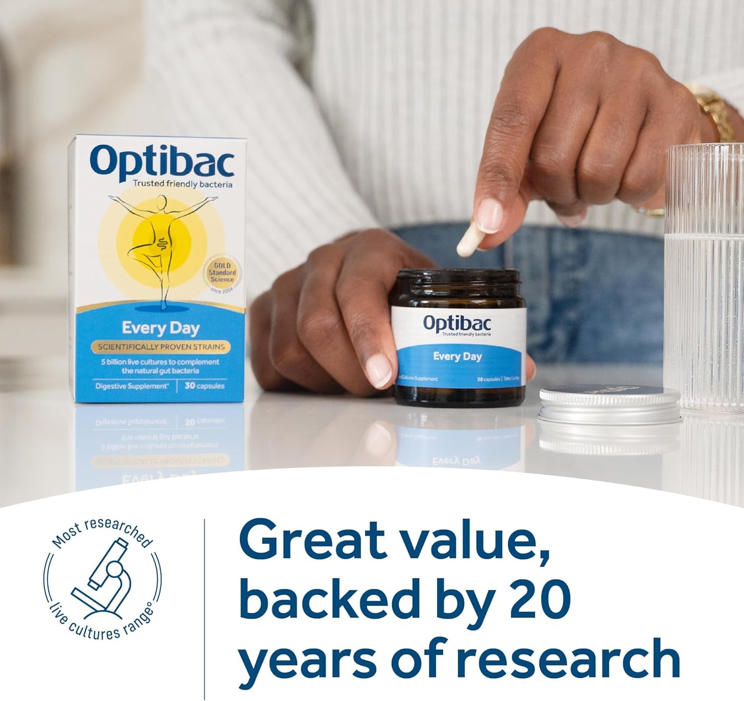 Optibac Probiotics Every Day - Digestive Probiotic Supplement with 5 Billion Bacterial Cultures & FOS Fibres - 30 Capsules