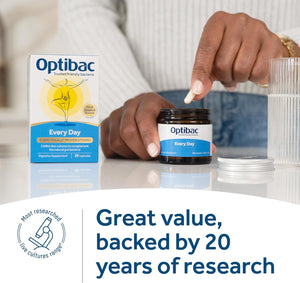 Optibac Probiotics Every Day - Digestive Probiotic Supplement with 5 Billion Bacterial Cultures & FOS Fibres - 30 Capsules